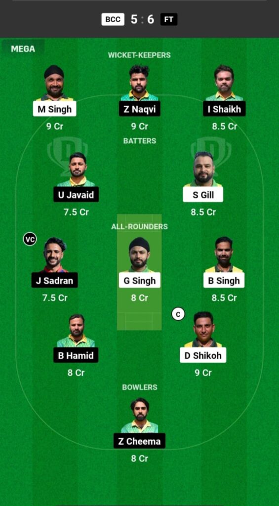 BCC vs FT Dream11