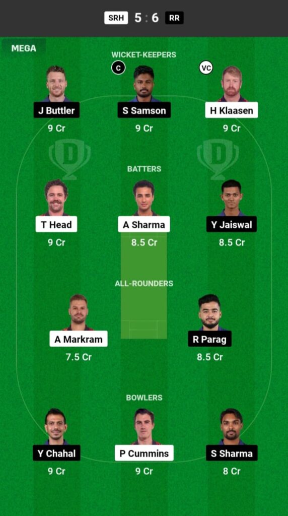 SRH vs RR Dream11 