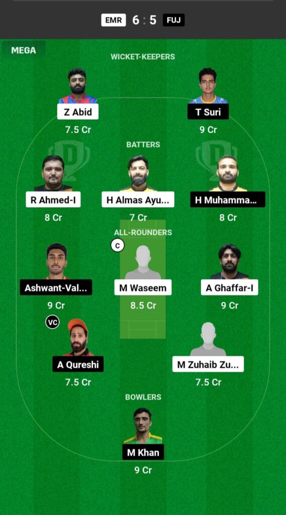 EMR vs FUJ Dream11