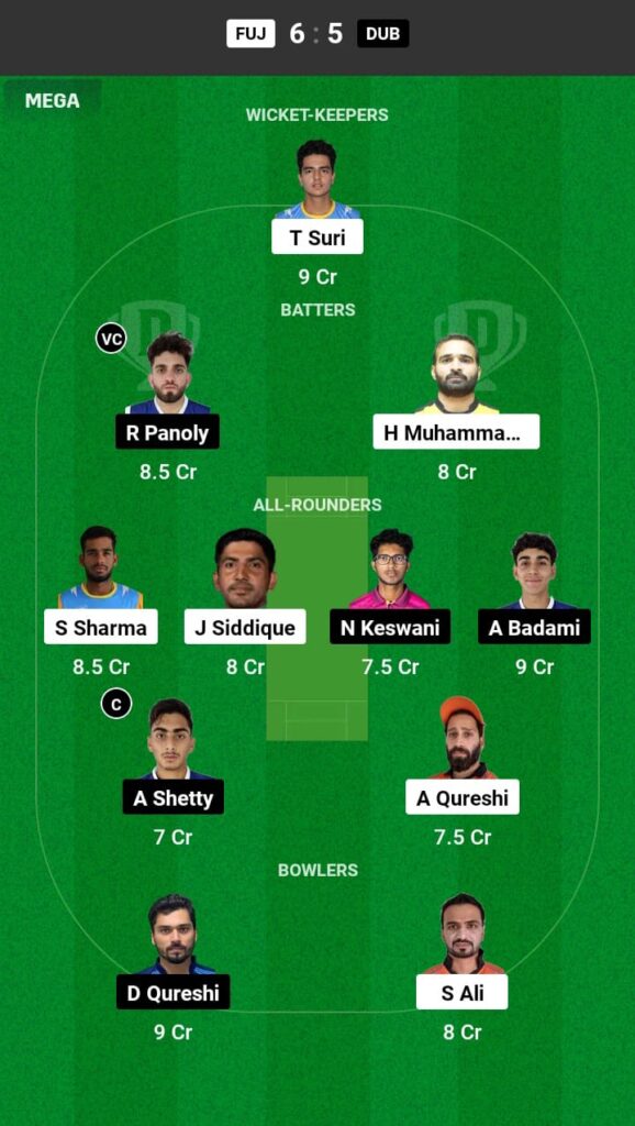 FUJ vs DUB Dream11