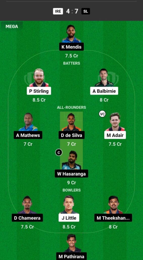 IRE vs SL Dream11