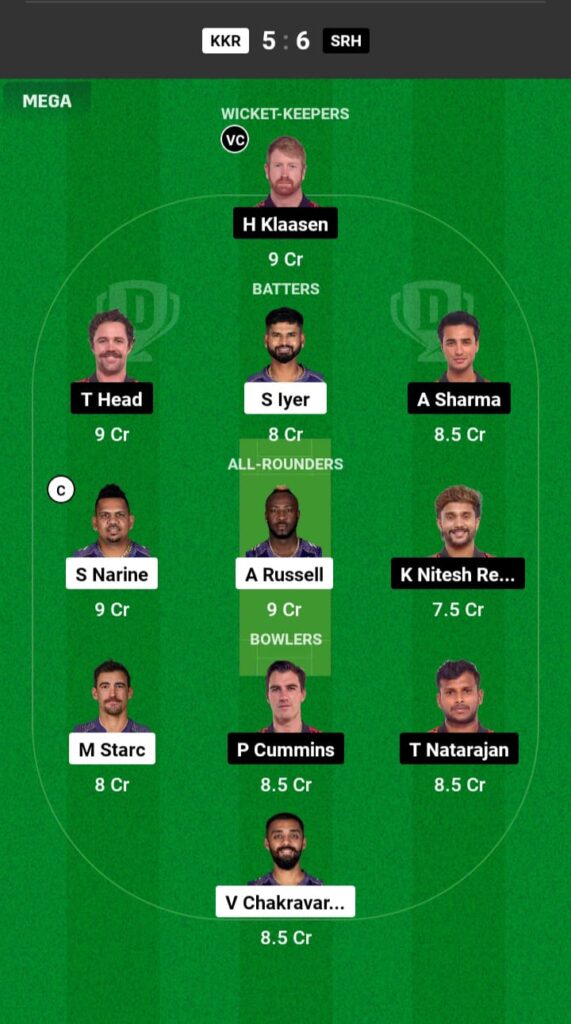 KKR vs SRH Dream11