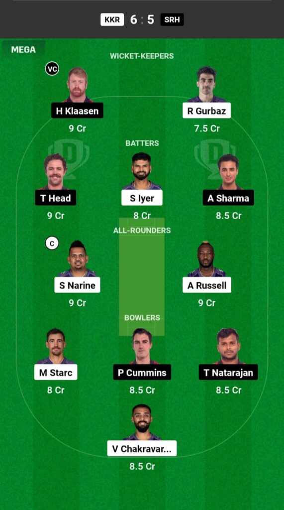 KKR vs SRH Dream11