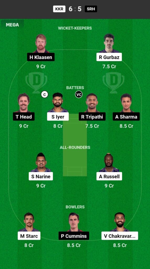 KKR vs SRH Dream11