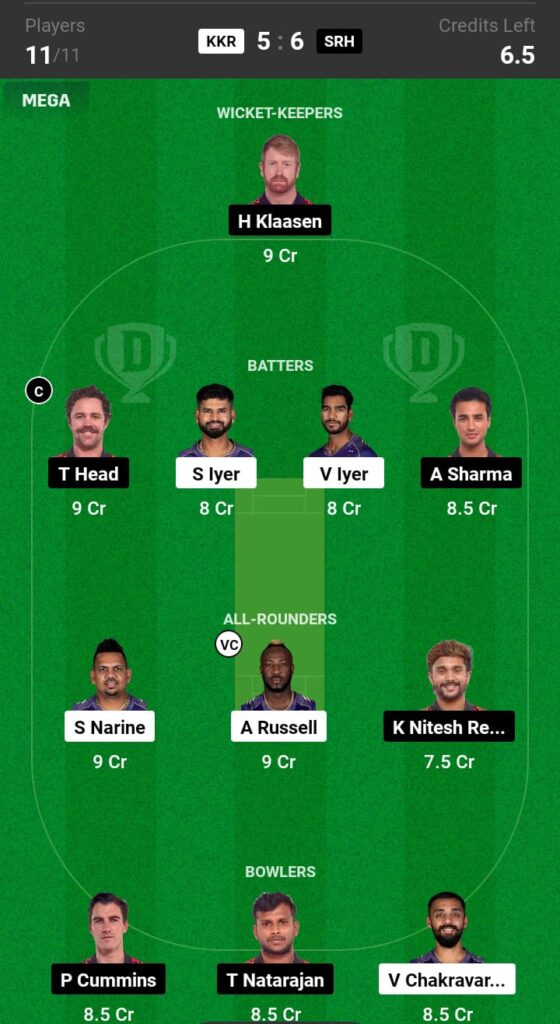 KKR vs SRH Dream11