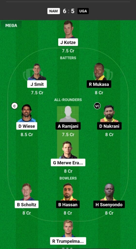 NAM vs UGA Dream11