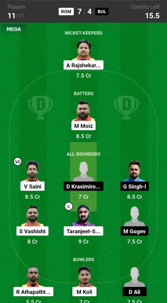 ROM vs BUL Dream11