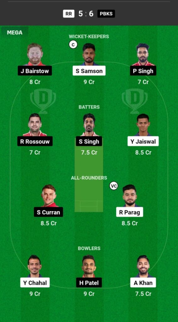 RR vs PBKS Dream11