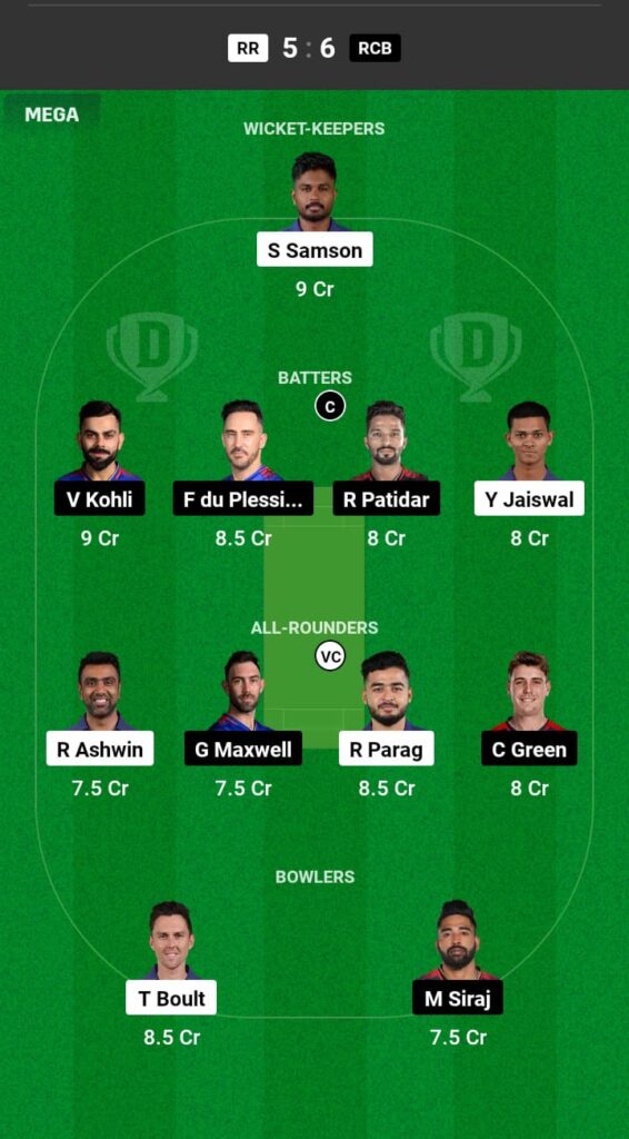 RR vs RCB Dream11