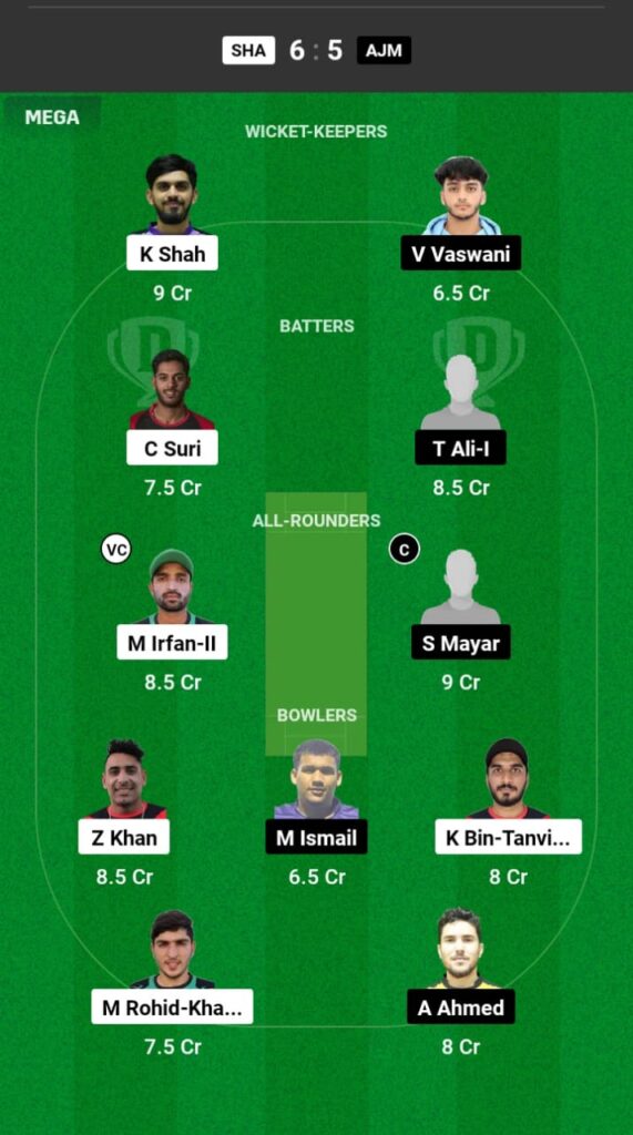 SHA vs AJM Dream11