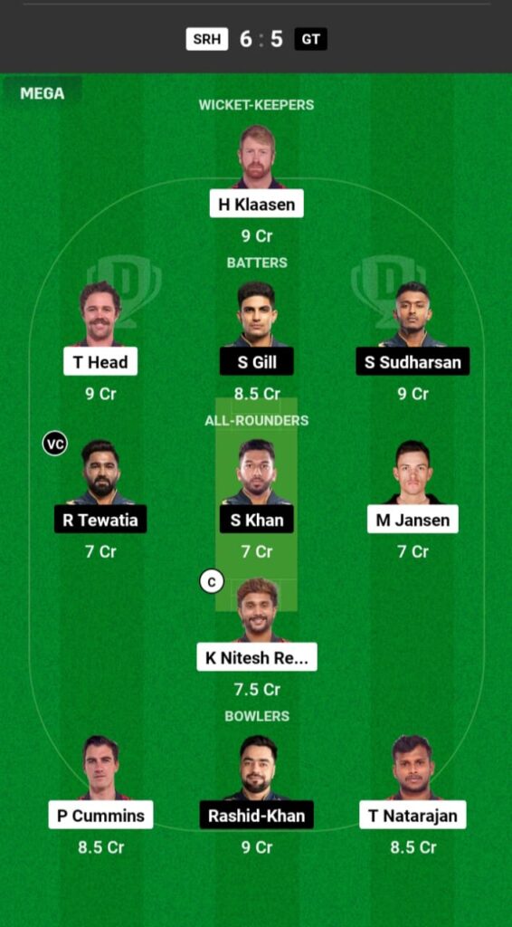 SRH vs GT Dream11