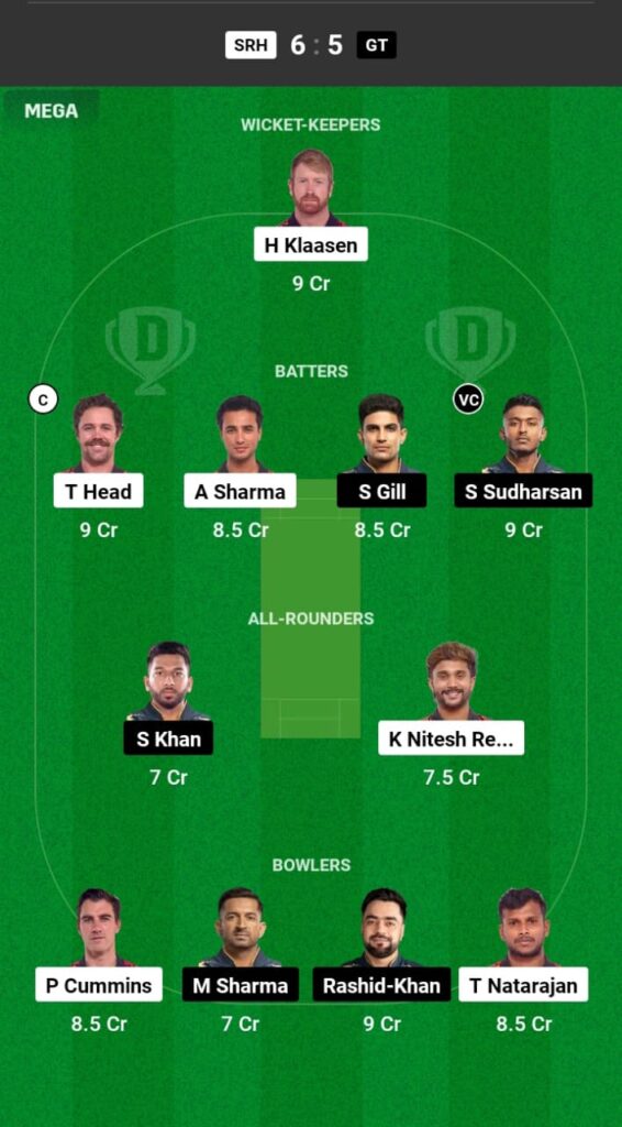 SRH vs GT Dream11