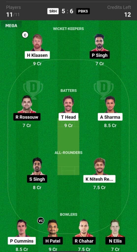 SRH vs PBKS Dream11