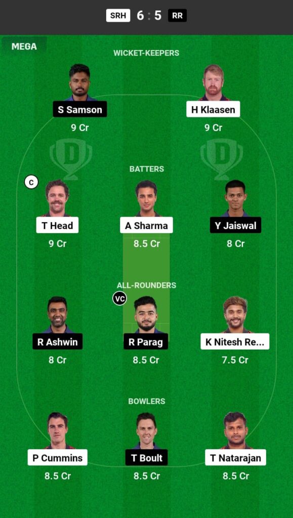 SRH vs RR Dream11