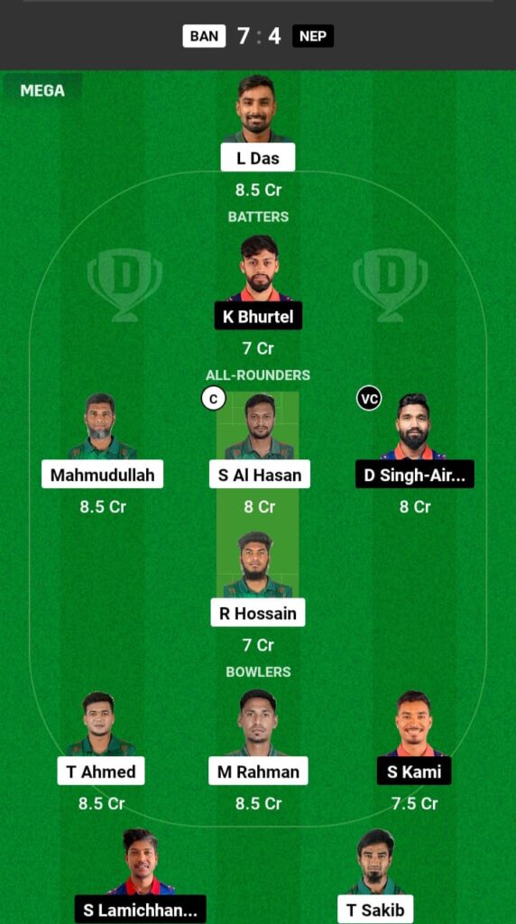 BAN vs NEP Dream11