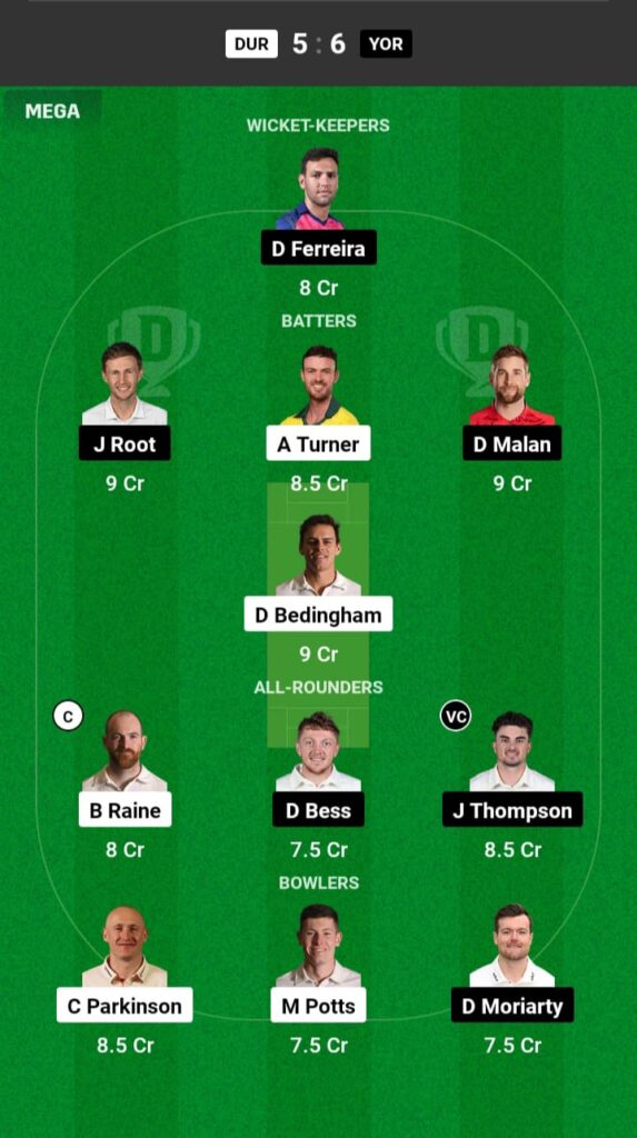 DUR vs YOR Dream11 