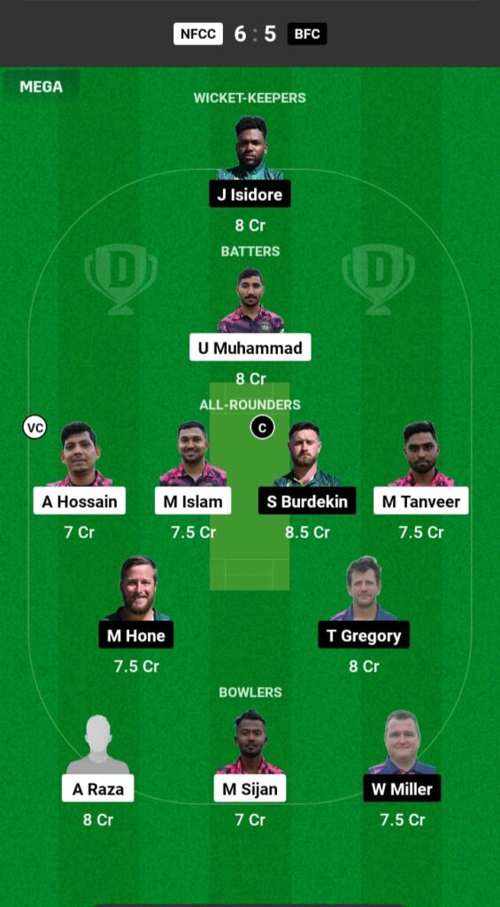 NFCC vs BFC Dream11