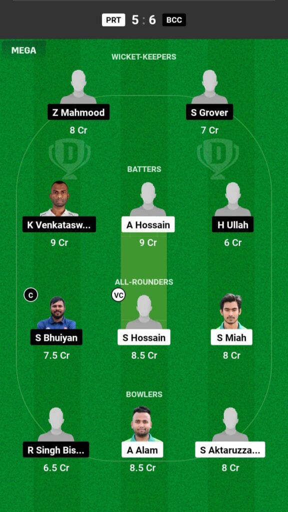 PRT vs BCC Dream11