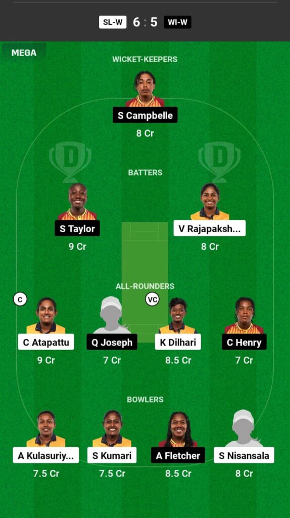 SL-W vs WI-W Dream11