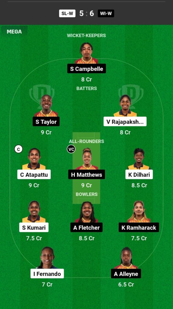 SL-W vs WI-W Dream11