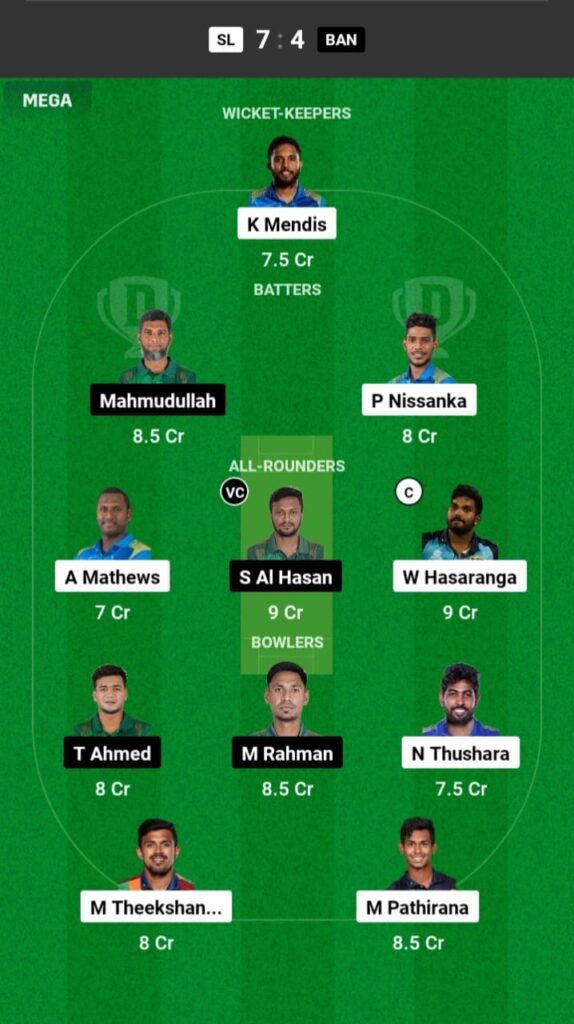 SL vs BAN Dream11