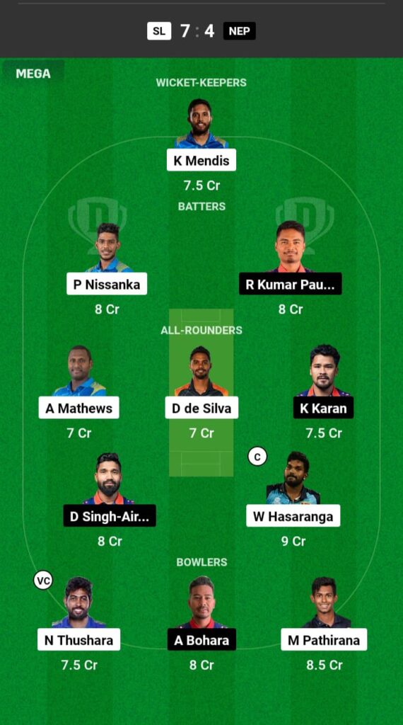 SL vs NEP Dream11