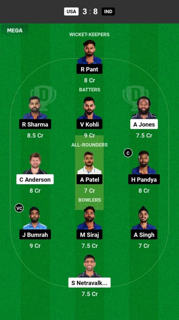 USA vs IND Dream11