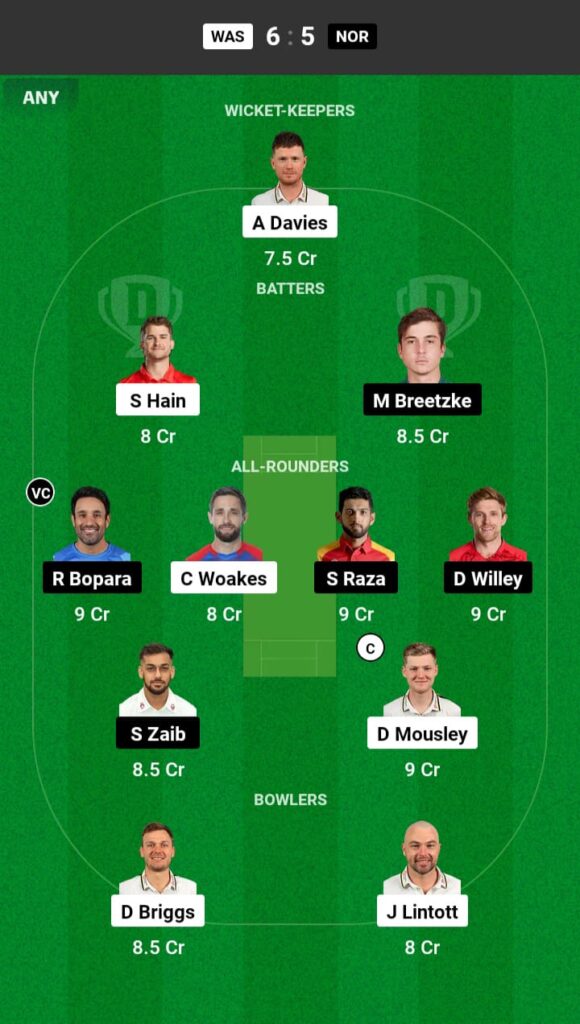 WAS vs NOR Dream11