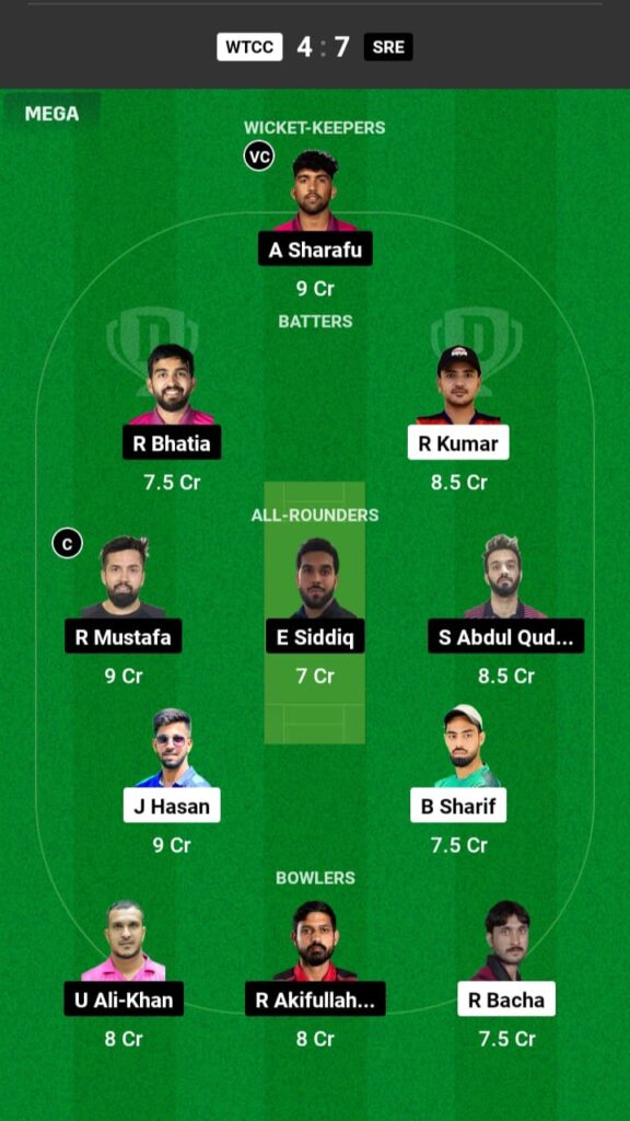 WTCC vs SRE Dream11 