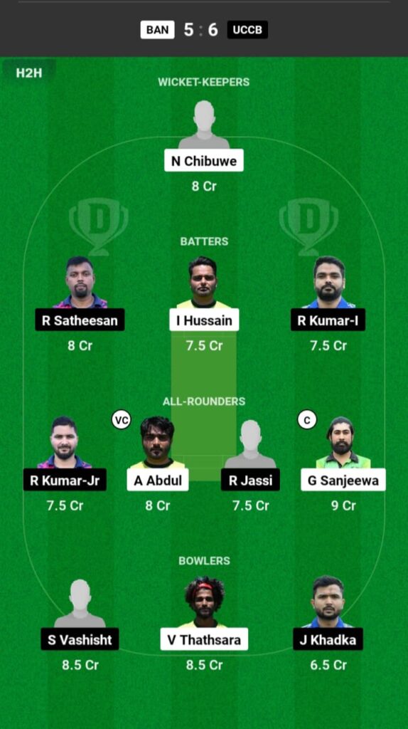 BAN vs UCCB Dream11