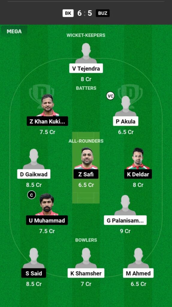 BK vs BUZ Dream11