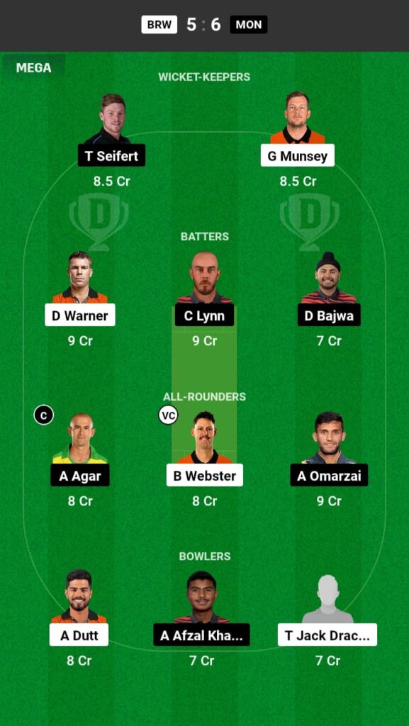 BRW vs MON Dream11