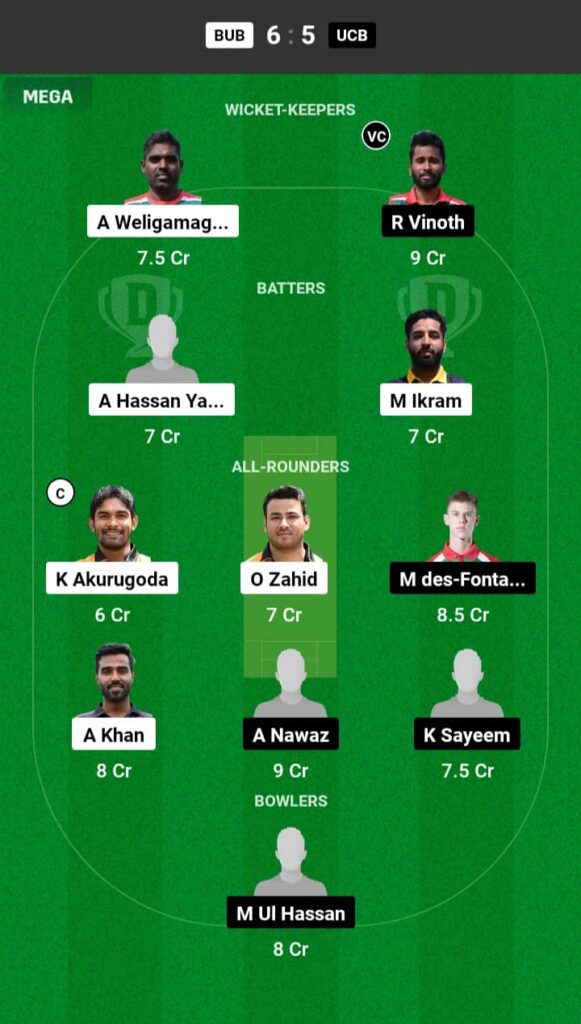 BUB vs UCB Dream11