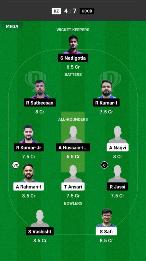 BZ vs UCCB Dream11