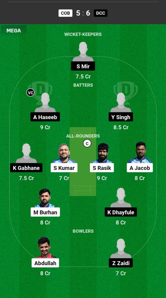 COB vs DCC Dream11