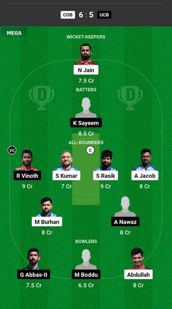 COB vs UCB Dream11