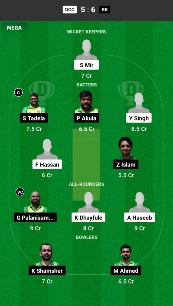 DCC vs BK Dream11