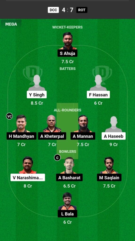 DCC vs ROT Dream11