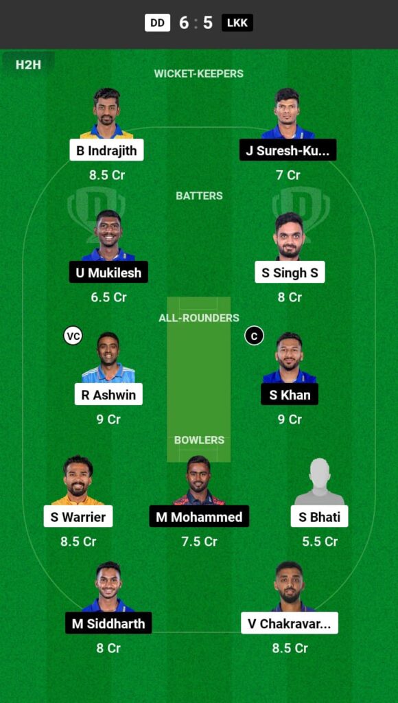 DD vs LKK Dream11