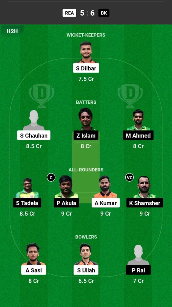 REA vs BK Dream11