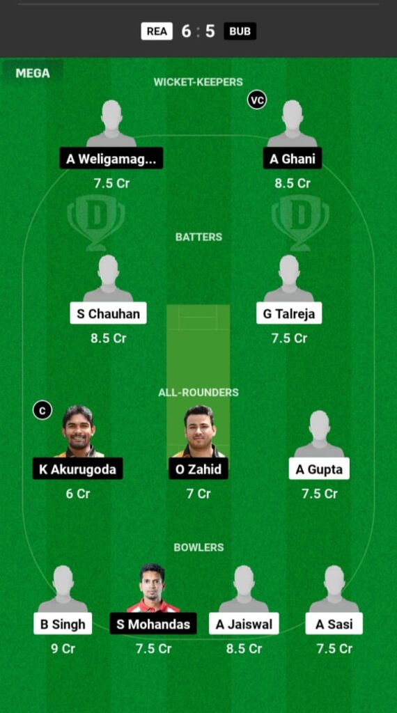 REA vs BUB Dream11