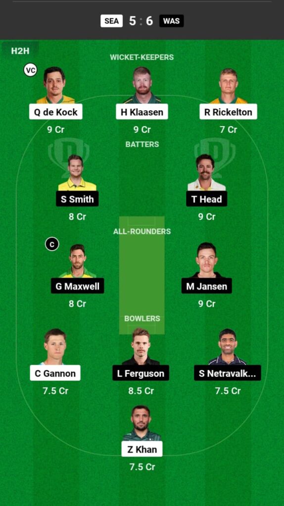 SEA vs WAS  Dream11