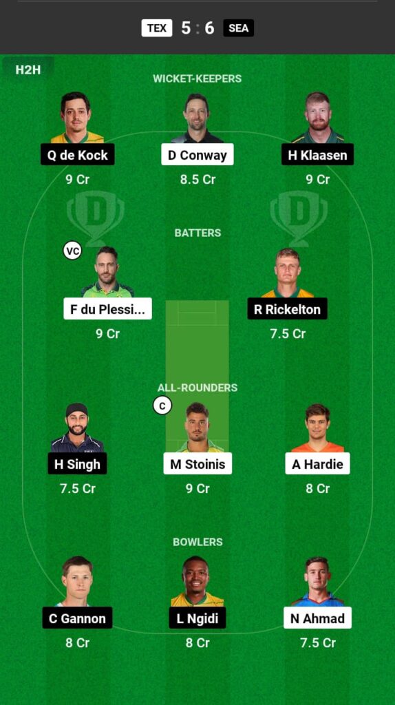 TEX vs SEA Dream11 