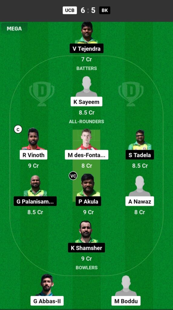 UCB vs BK Dream11