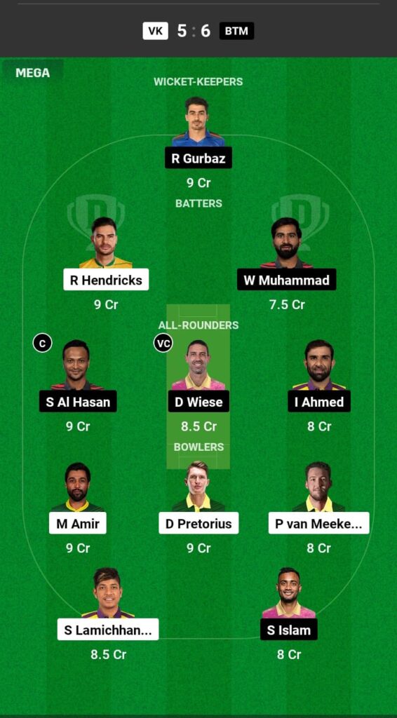 VK vs BTM Dream11