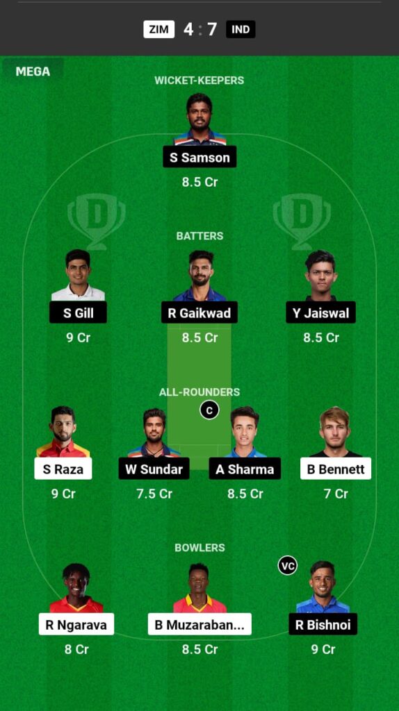 ZIM vs IND Dream11