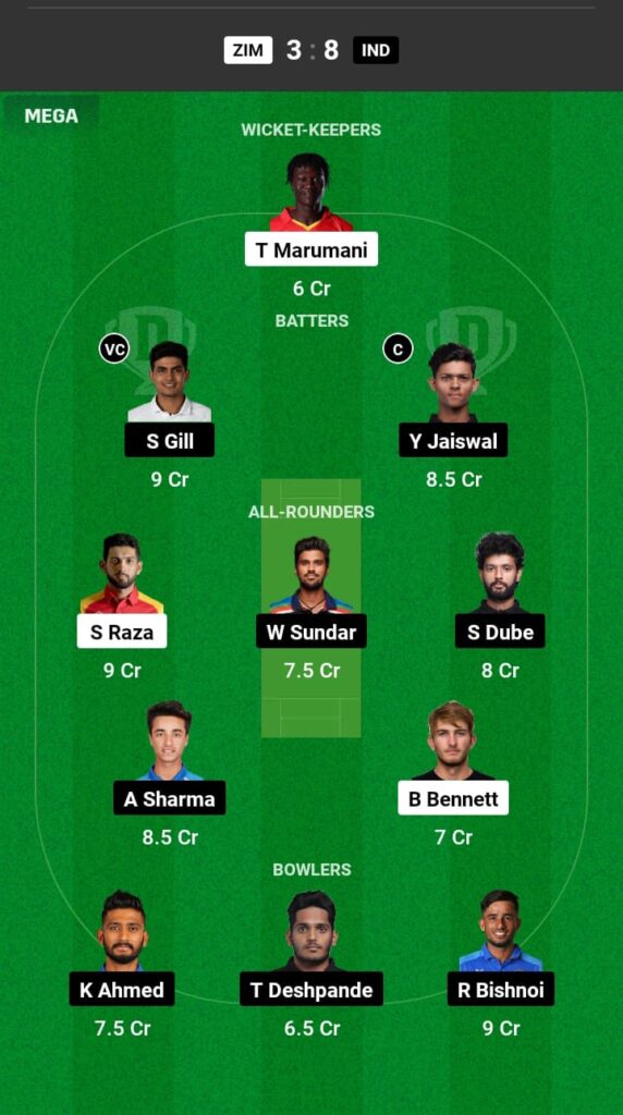 ZIM vs IND Dream11