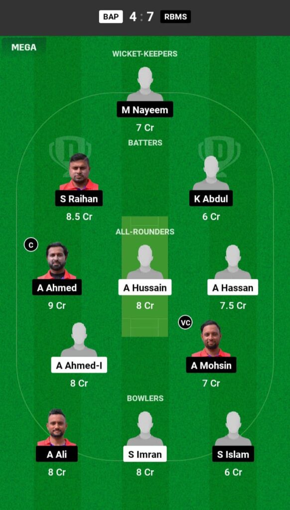 BAP vs RBMS Dream11