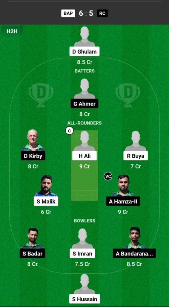 BAP vs RC Dream11