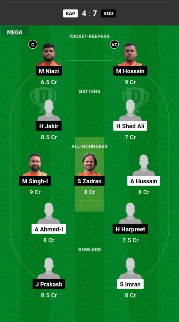 BAP vs RGD Dream11